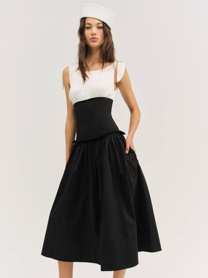 For Love and Lemons Helena Poplin Midi Dress - Black