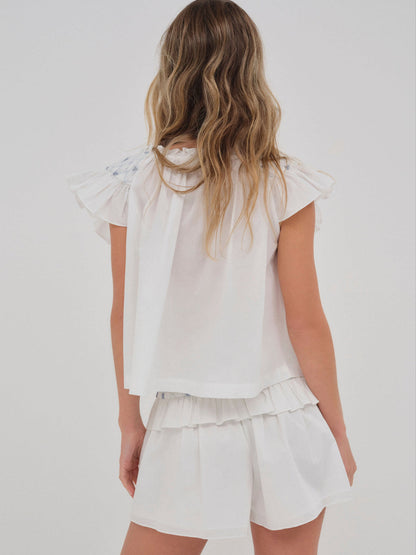 For Love and Lemons Birdie Bow Smocked Short - White