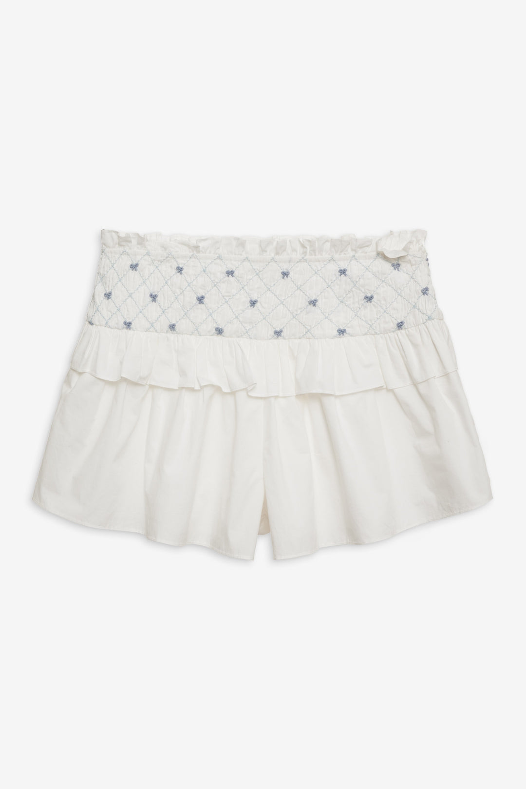 For Love and Lemons Birdie Bow Smocked Short - White