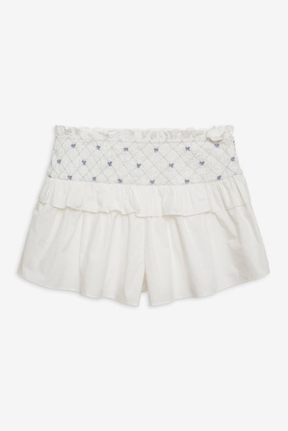 For Love and Lemons Birdie Bow Smocked Short - White