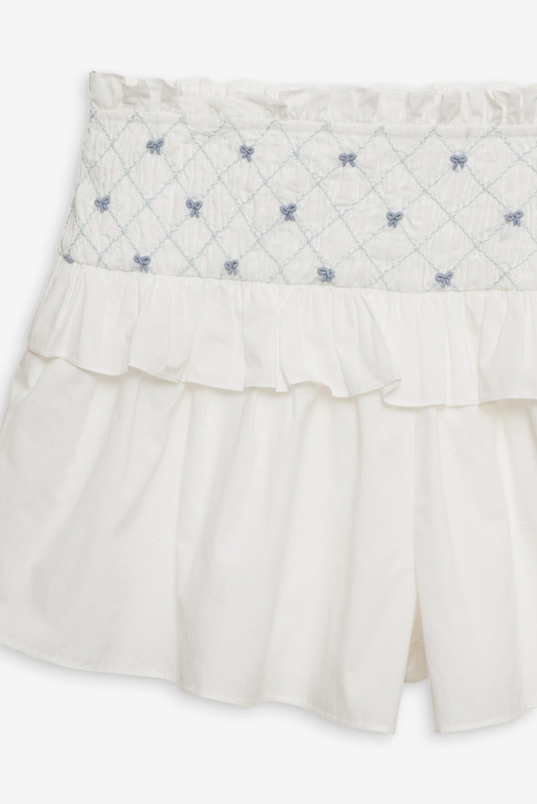 For Love and Lemons Birdie Bow Smocked Short - White