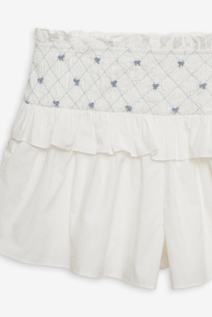 For Love and Lemons Birdie Bow Smocked Short - White