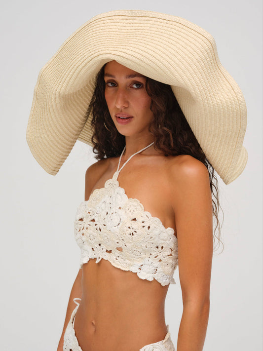 For Love and Lemons Floral Crochet Coverup Top - White