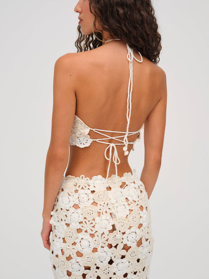 For Love and Lemons Floral Crochet Coverup Top - White