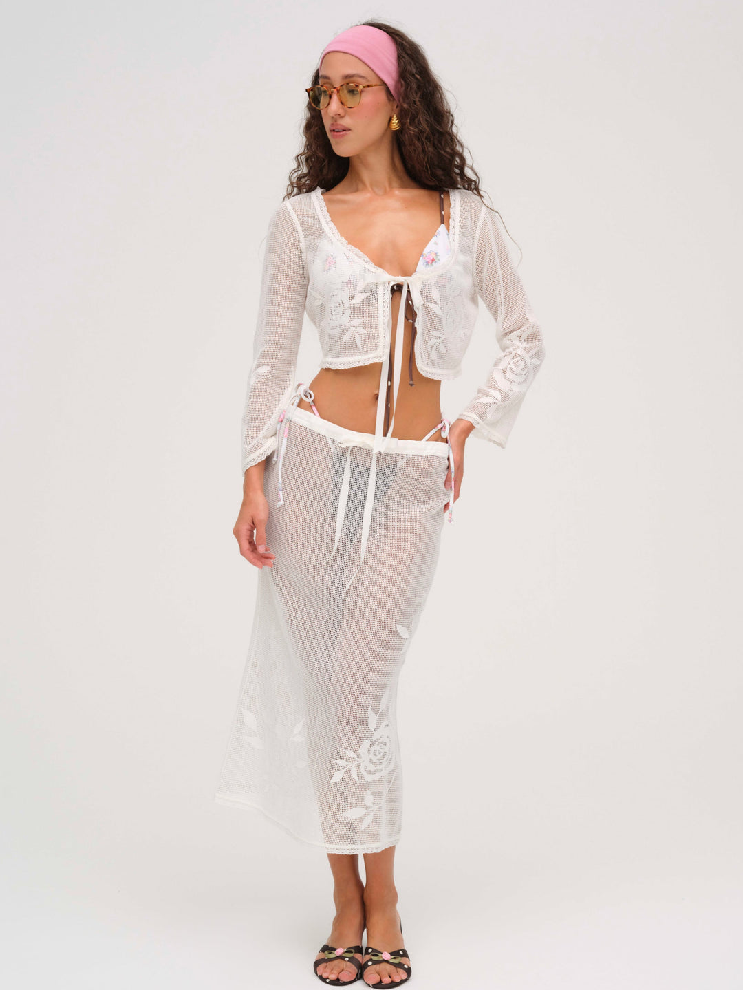 For Love and Lemons Rose Crochet Top - White