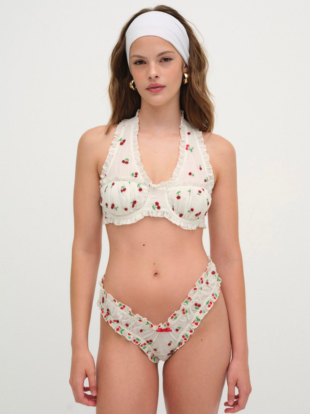 For Love and Lemons Beaded Cherries Underwire Bra - Red
