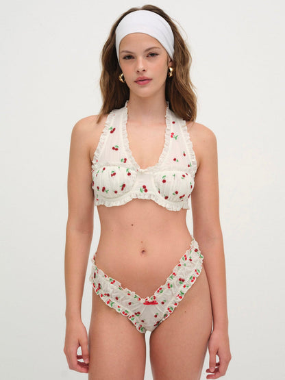 For Love and Lemons Beaded Cherries Underwire Bra - Red
