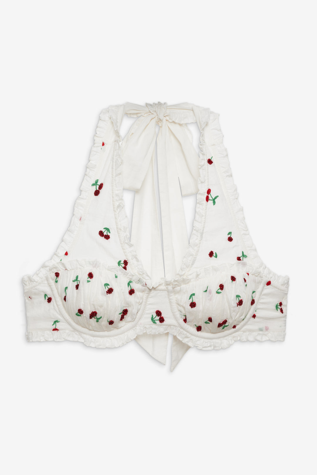 For Love and Lemons Beaded Cherries Underwire Bra - Red
