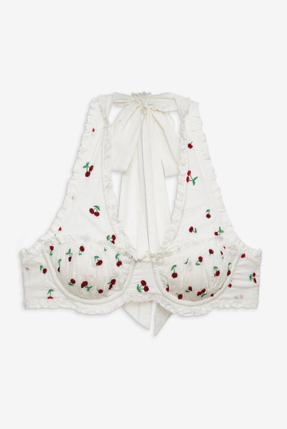 For Love and Lemons Beaded Cherries Underwire Bra - Red