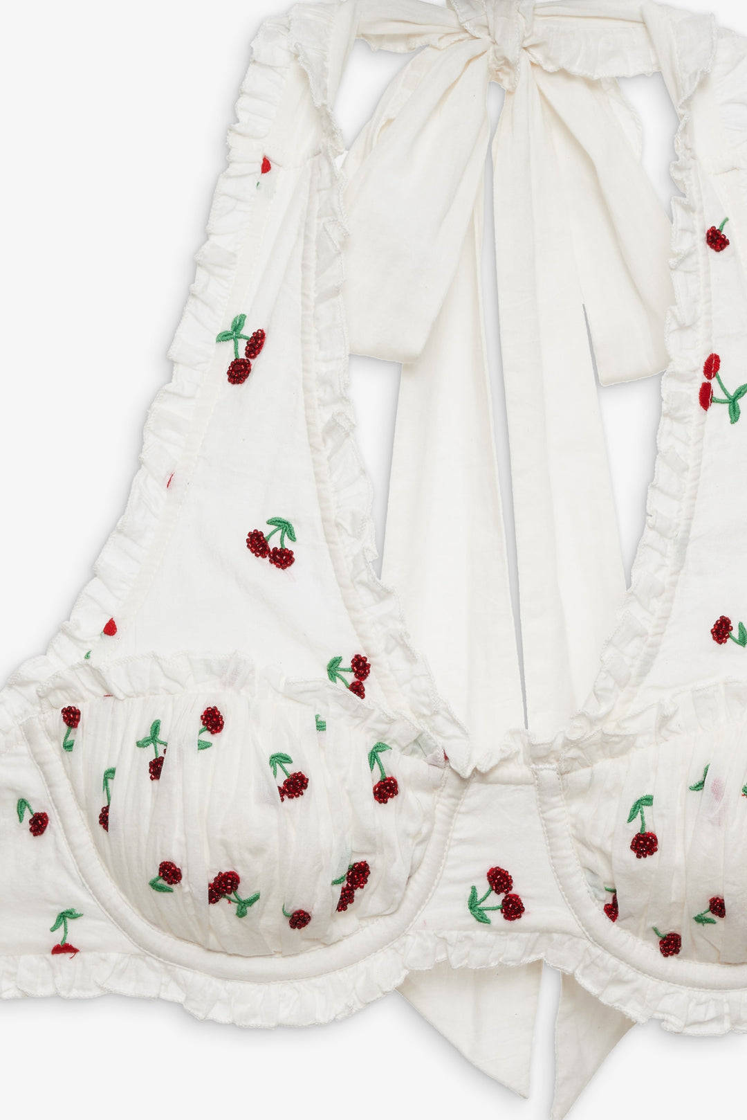 For Love and Lemons Beaded Cherries Underwire Bra - Red
