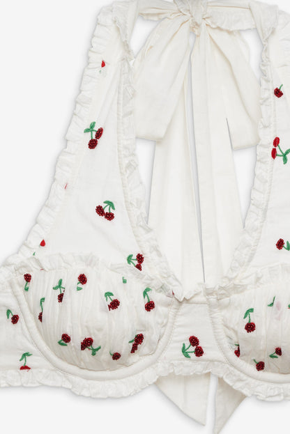 For Love and Lemons Beaded Cherries Underwire Bra - Red