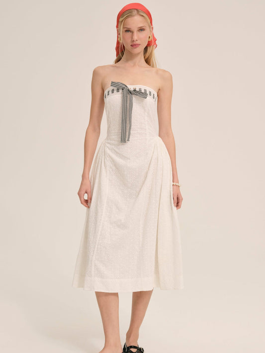 For Love and Lemons Rosie Ribbon Midi Dress - White
