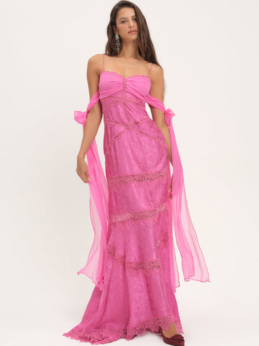 For Love and Lemons Rita Lace Gown - Pink