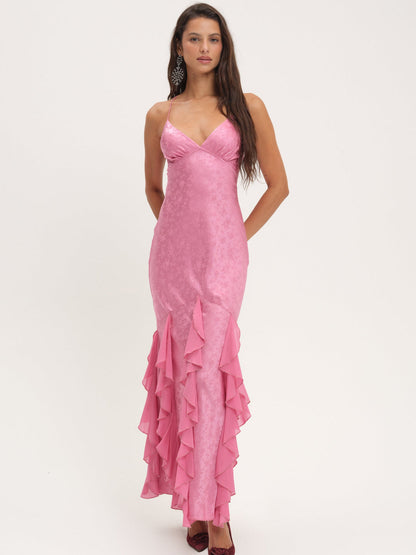 For Love and Lemons Elea Silk Maxi Dress - Rose