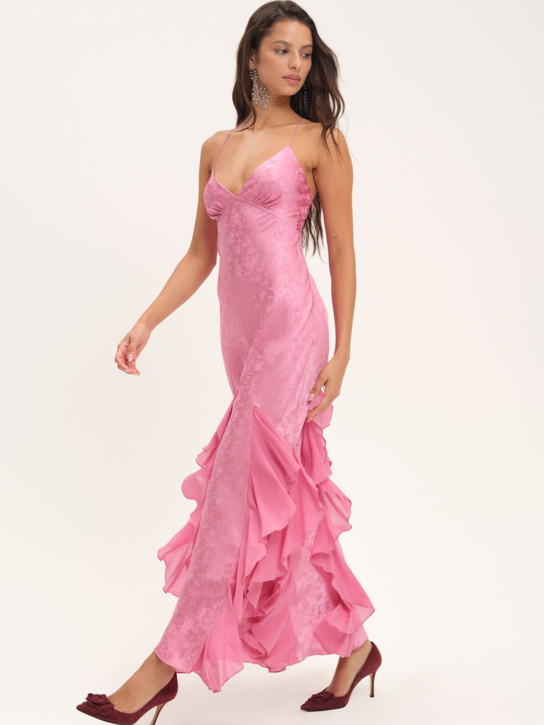 For Love and Lemons Elea Silk Maxi Dress - Rose