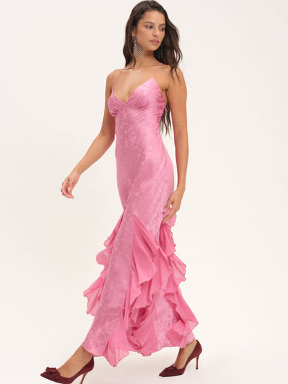 For Love and Lemons Elea Silk Maxi Dress - Rose
