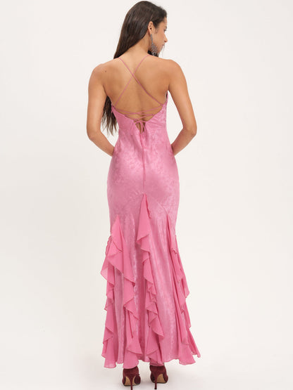 For Love and Lemons Elea Silk Maxi Dress - Rose