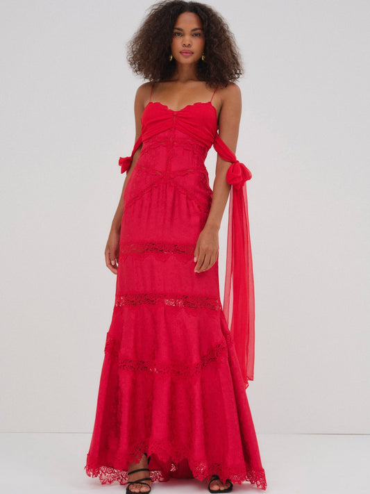 For Love and Lemons Rita Lace Gown - Red
