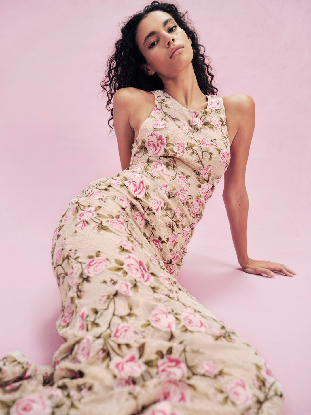 For Love and Lemons Esme Rose Embroidered Gown - Pink