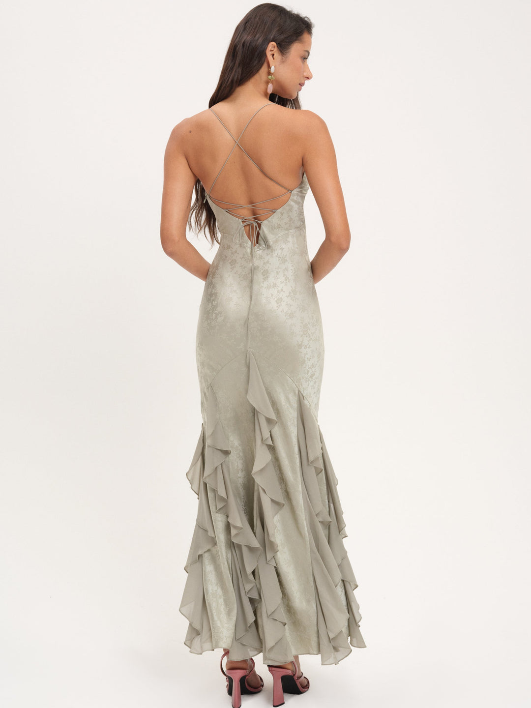 For Love and Lemons Elea Silk Maxi Dress - Sage