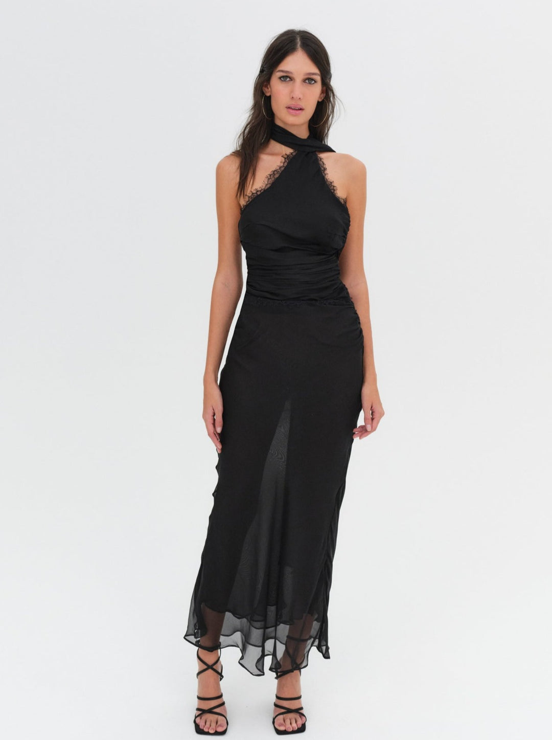 For Love and Lemons Angela Chiffon Maxi Dress - Black