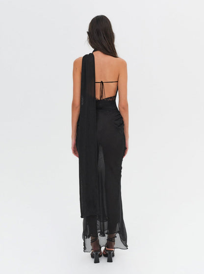 For Love and Lemons Angela Chiffon Maxi Dress - Black