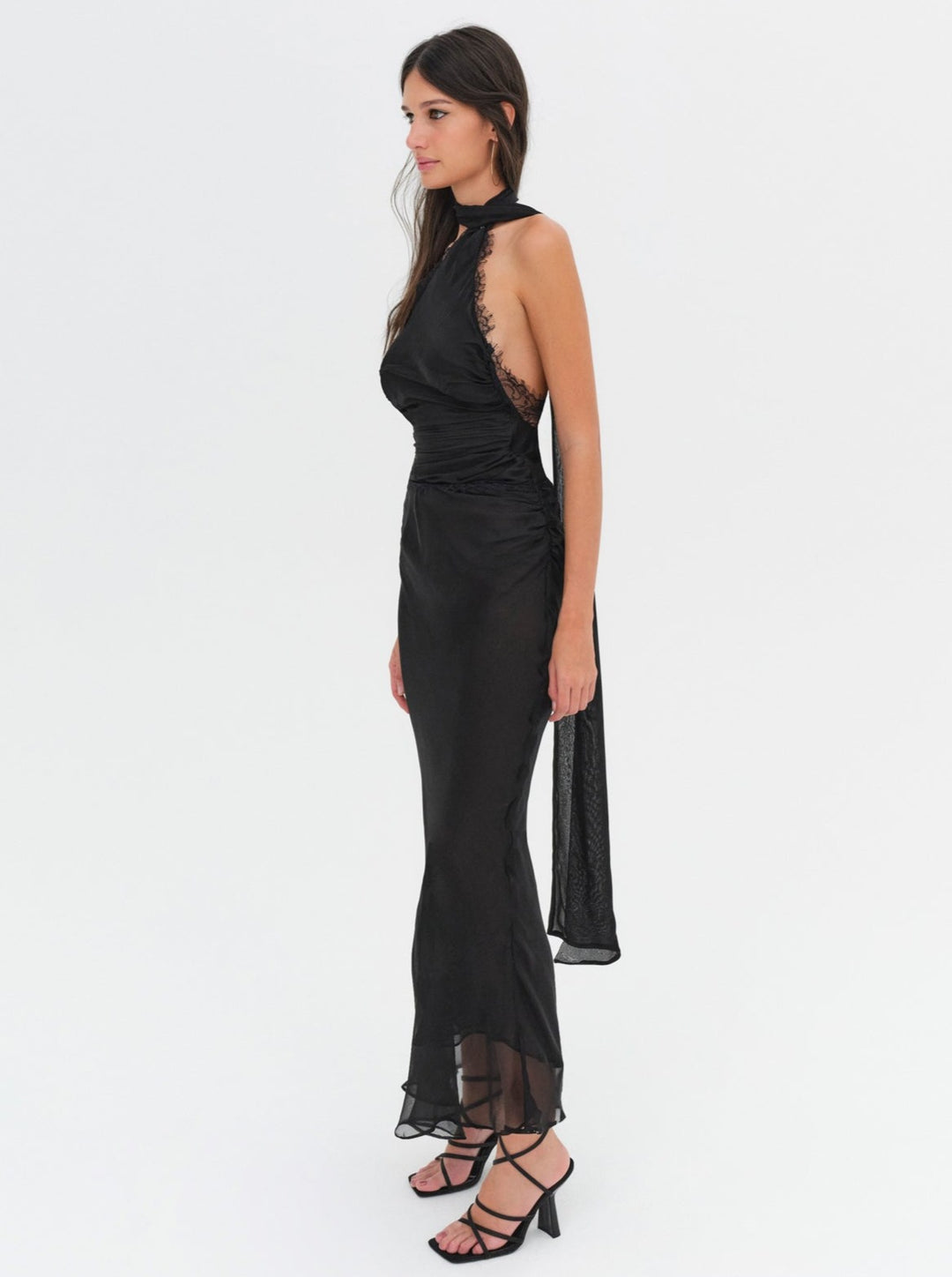 For Love and Lemons Angela Chiffon Maxi Dress - Black