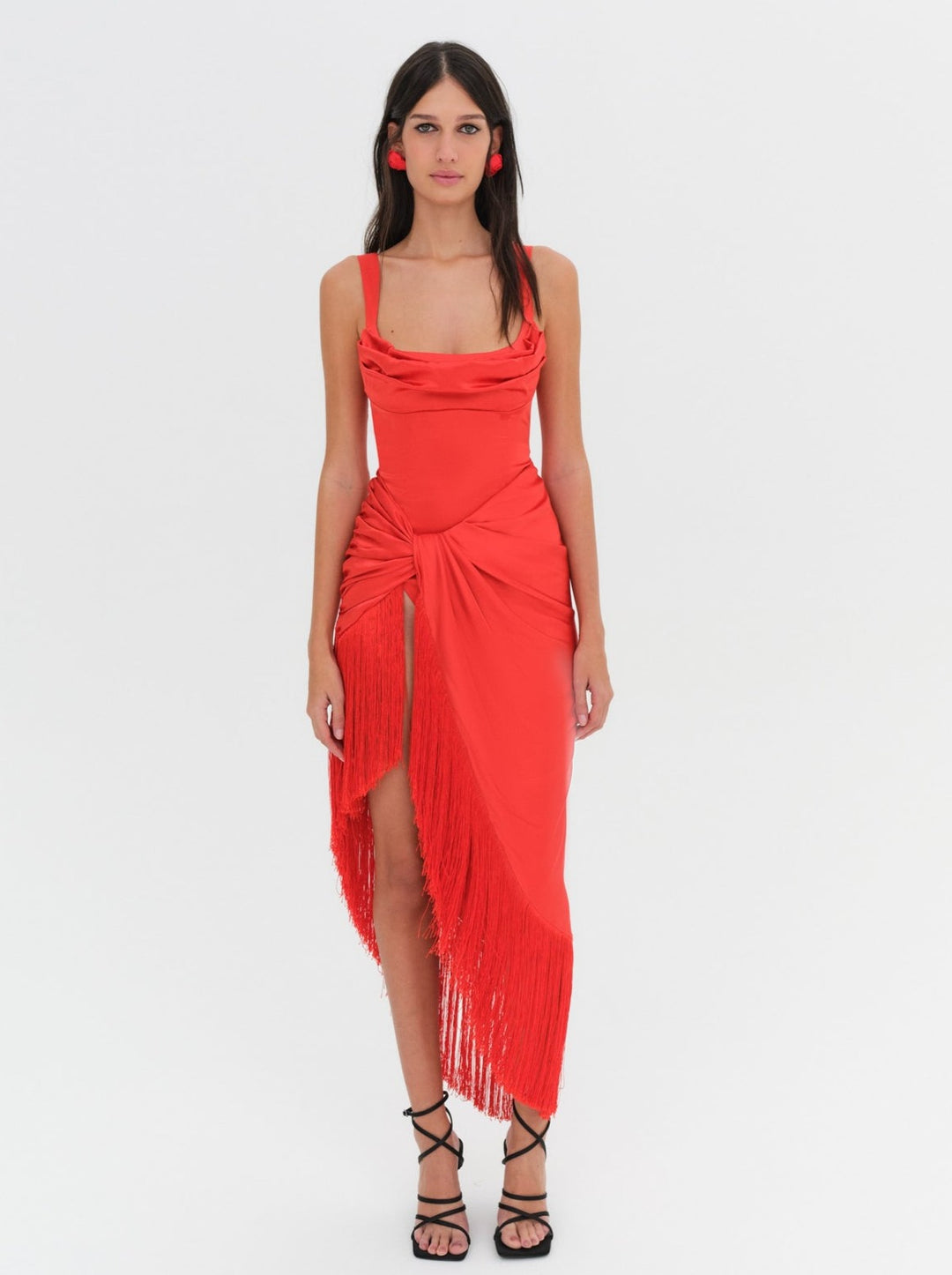For Love and Lemons Anisa Fringe Midi Dress - Red