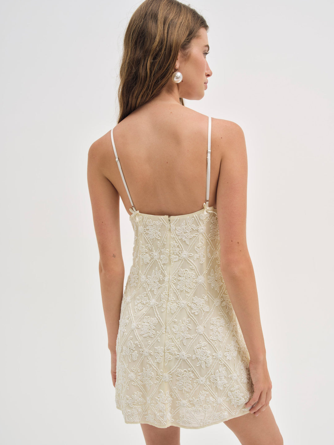 For Love and Lemons Bridget Beaded Mini Dress - Cream