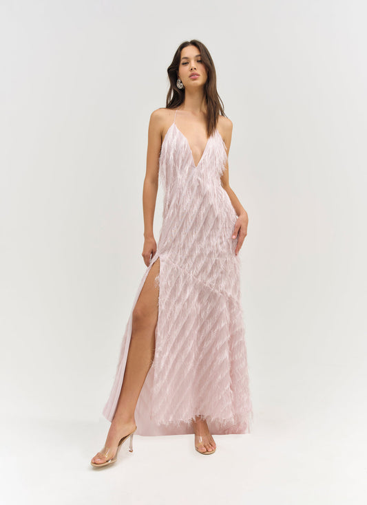 For Love and Lemons Heidi Fringe Maxi Dress - Pink
