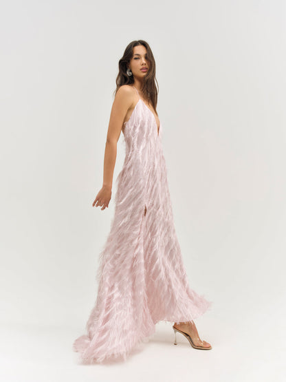 For Love and Lemons Heidi Fringe Maxi Dress - Pink