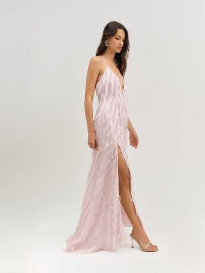 For Love and Lemons Heidi Fringe Maxi Dress - Pink