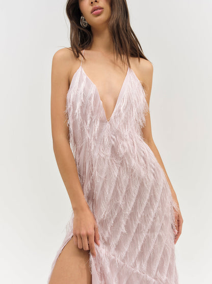 For Love and Lemons Heidi Fringe Maxi Dress - Pink