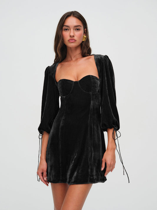 For Love and Lemons Nadine Velvet Mini Dress - Black