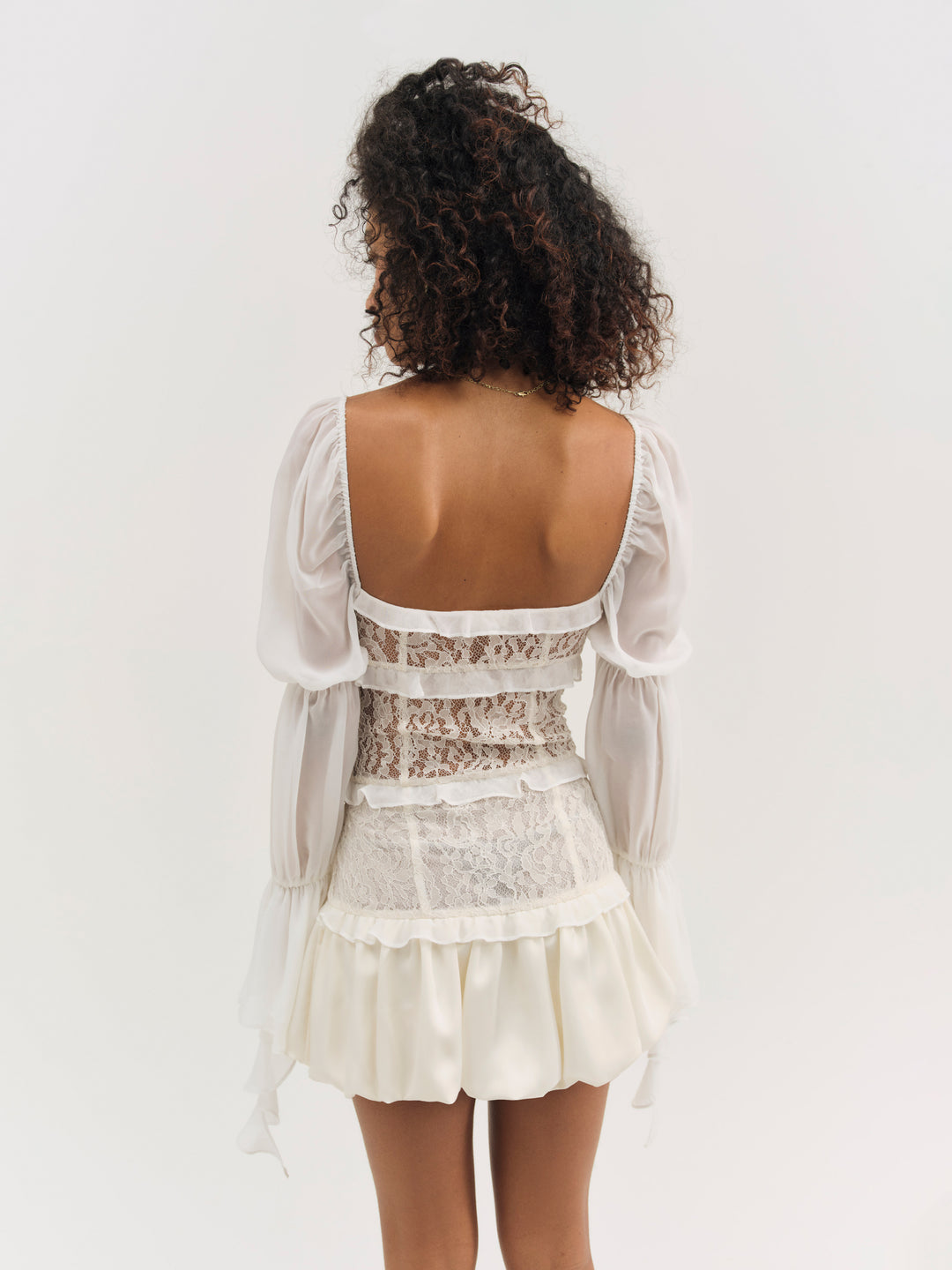 For Love and Lemons Lea Lace Long Sleeve Mini Dress - Cream