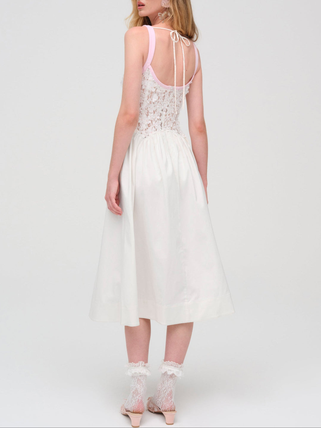 For Love and Lemons Stacked Blossom Lace Midi Dress - White