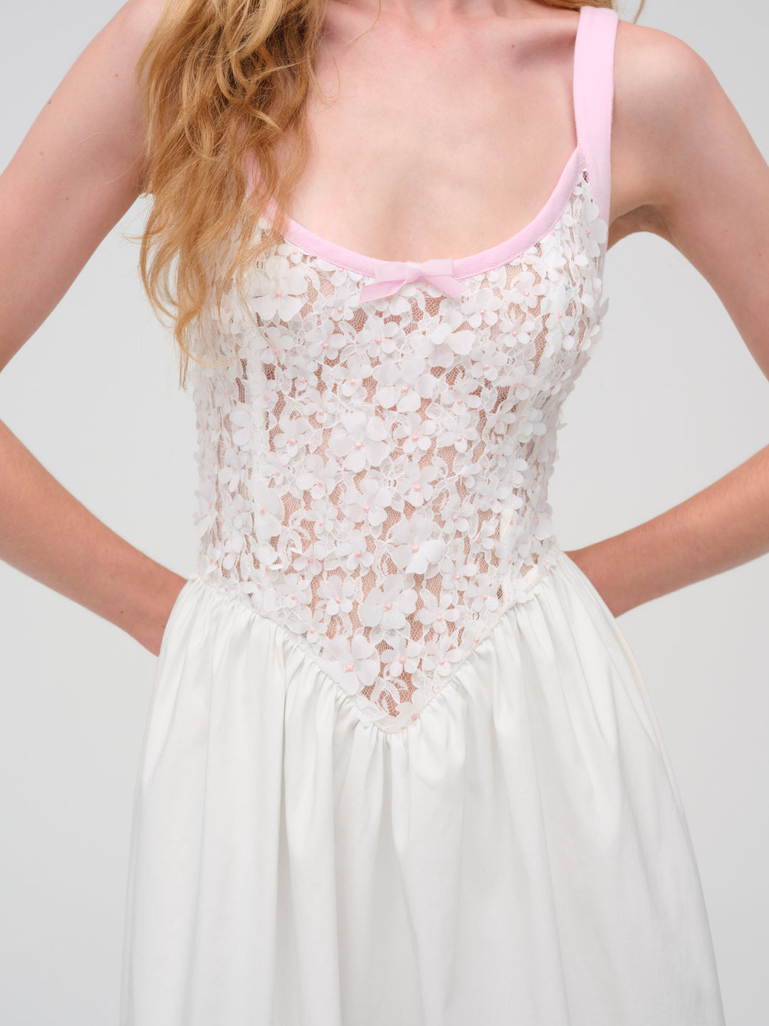 For Love and Lemons Stacked Blossom Lace Midi Dress - White