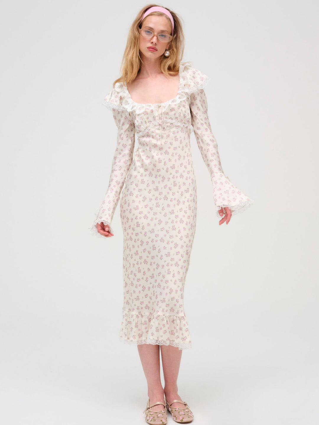For Love and Lemons Pastel Fields Midi Dress - Cream