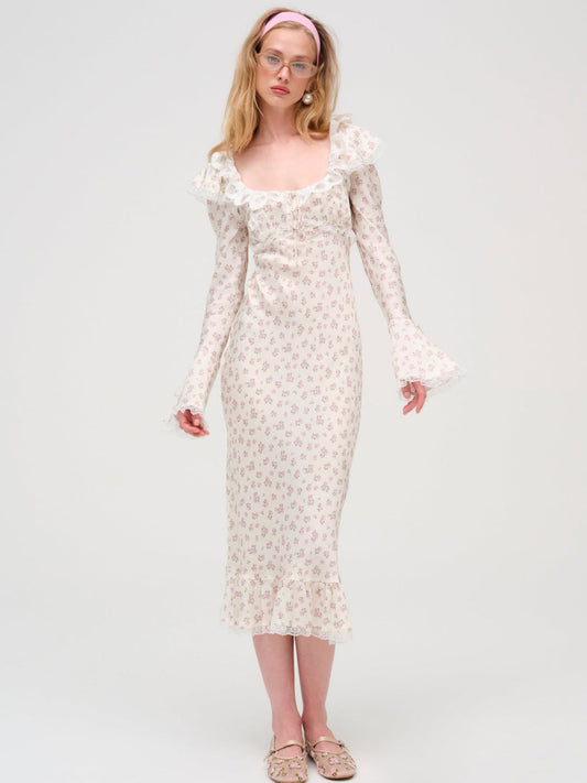 For Love and Lemons Pastel Fields Midi Dress - Cream