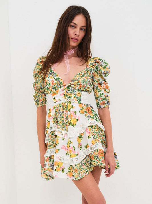 For Love and Lemons Rosalyn Mini Dress - Green - Marigold