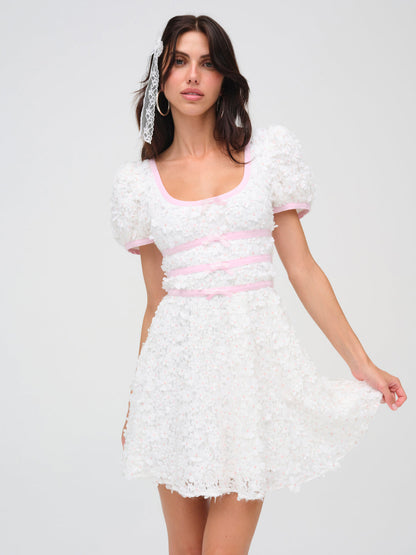 For Love and Lemons Stacked Blossom Lace Mini Dress - White
