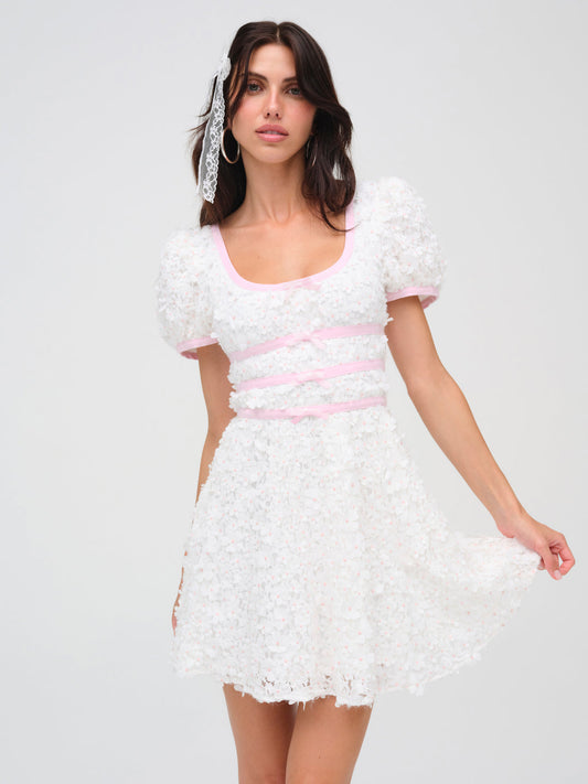 For Love and Lemons Stacked Blossom Lace Mini Dress - White