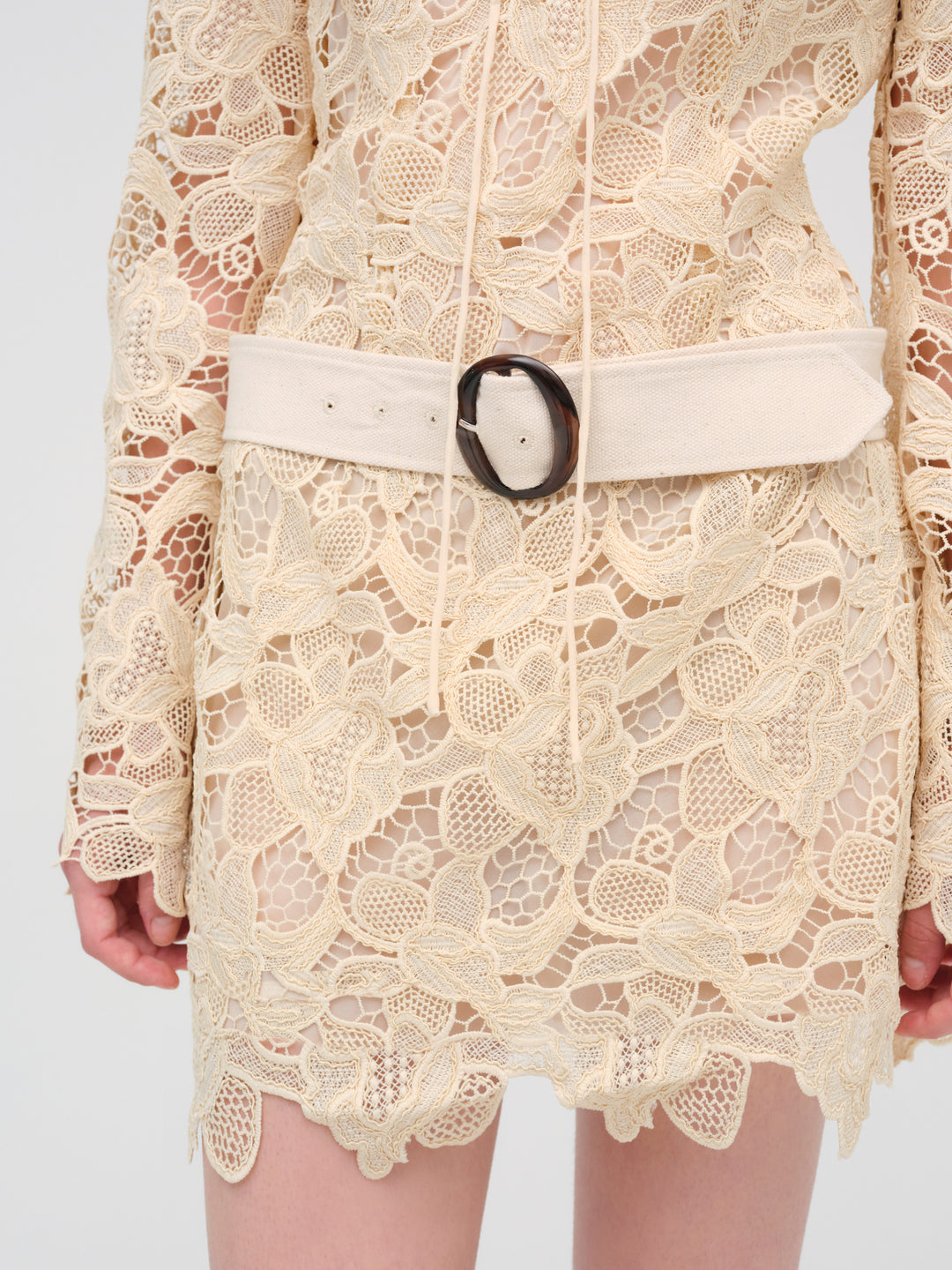 For Love and Lemons Coco Lace Long Sleeve Mini Dress - Cream