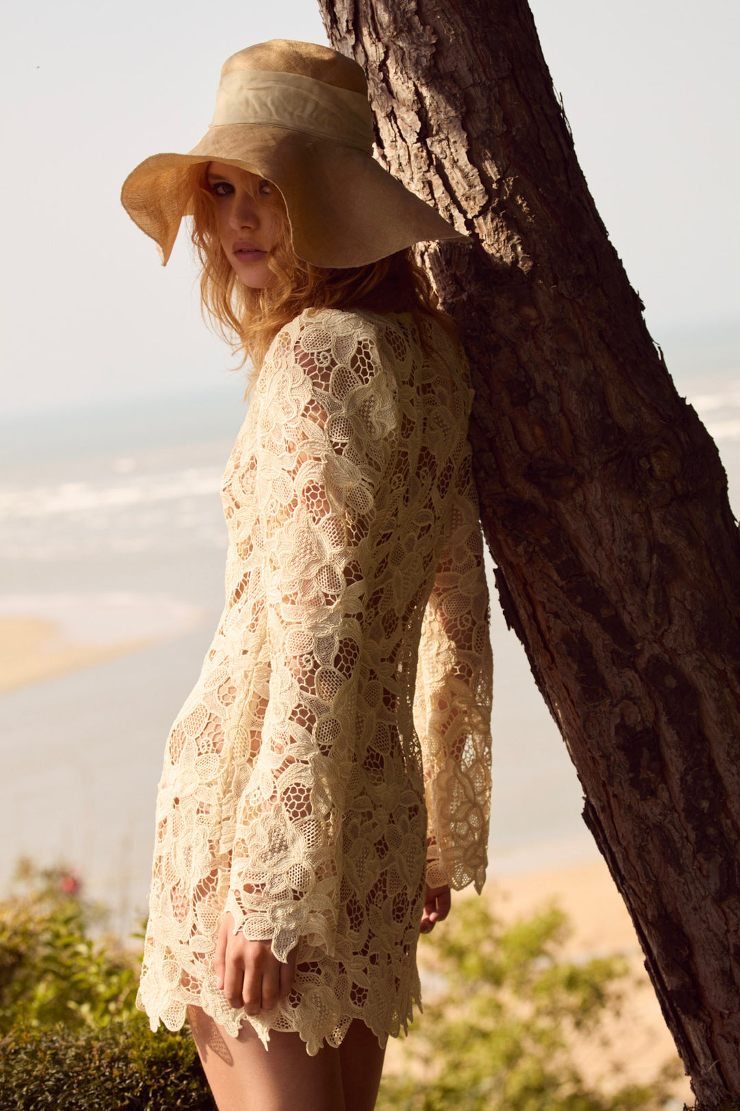 For Love and Lemons Coco Lace Long Sleeve Mini Dress - Cream
