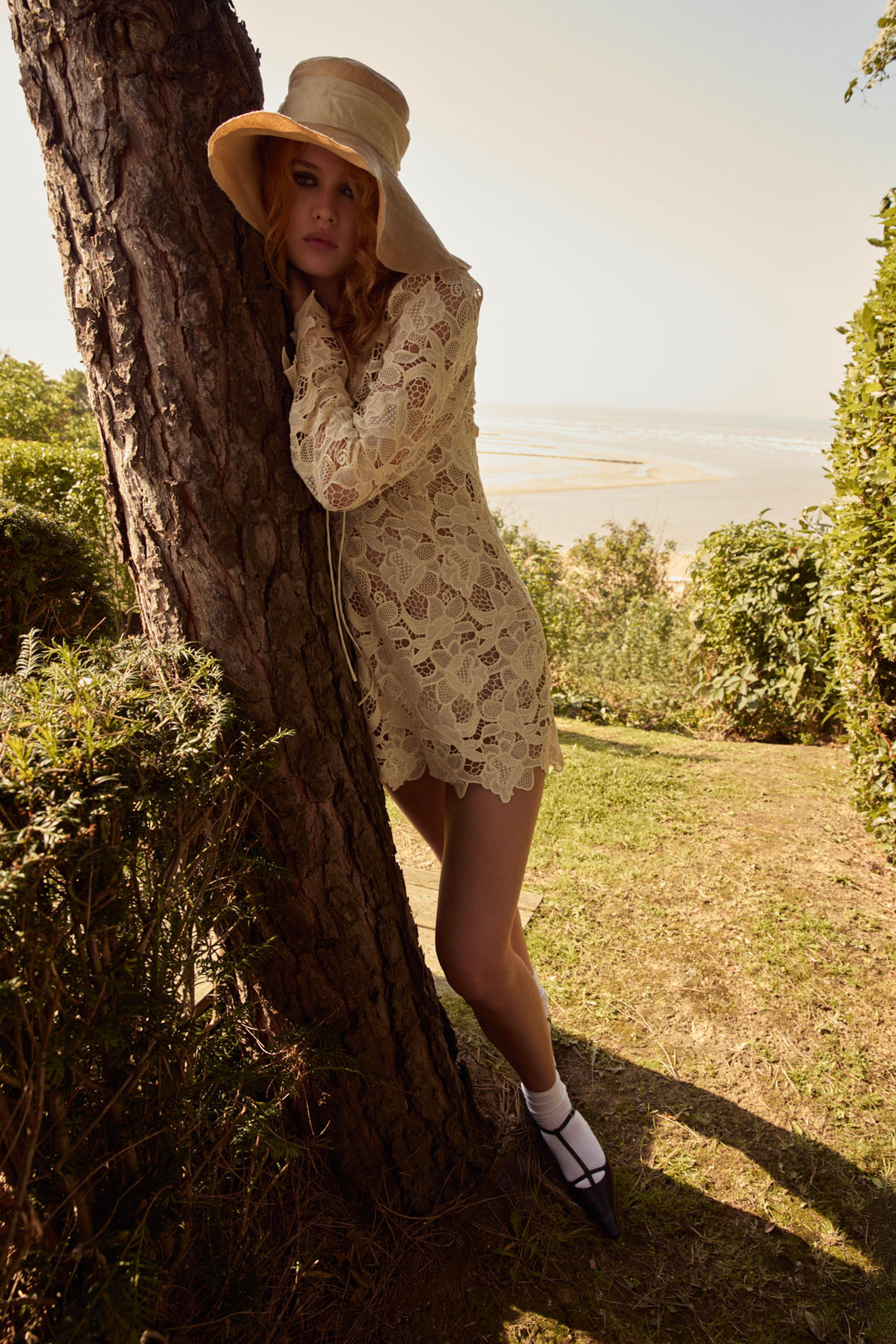 For Love and Lemons Coco Lace Long Sleeve Mini Dress - Cream