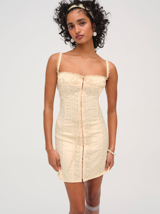 For Love and Lemons Lucy Lace Mini Dress - Buttercream