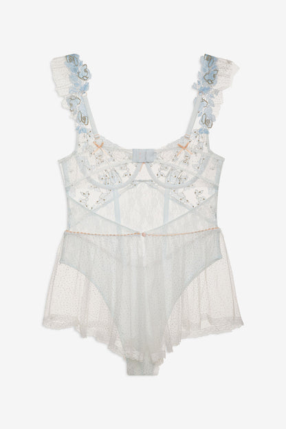 For Love and Lemons Winter Roses Romper - Blue