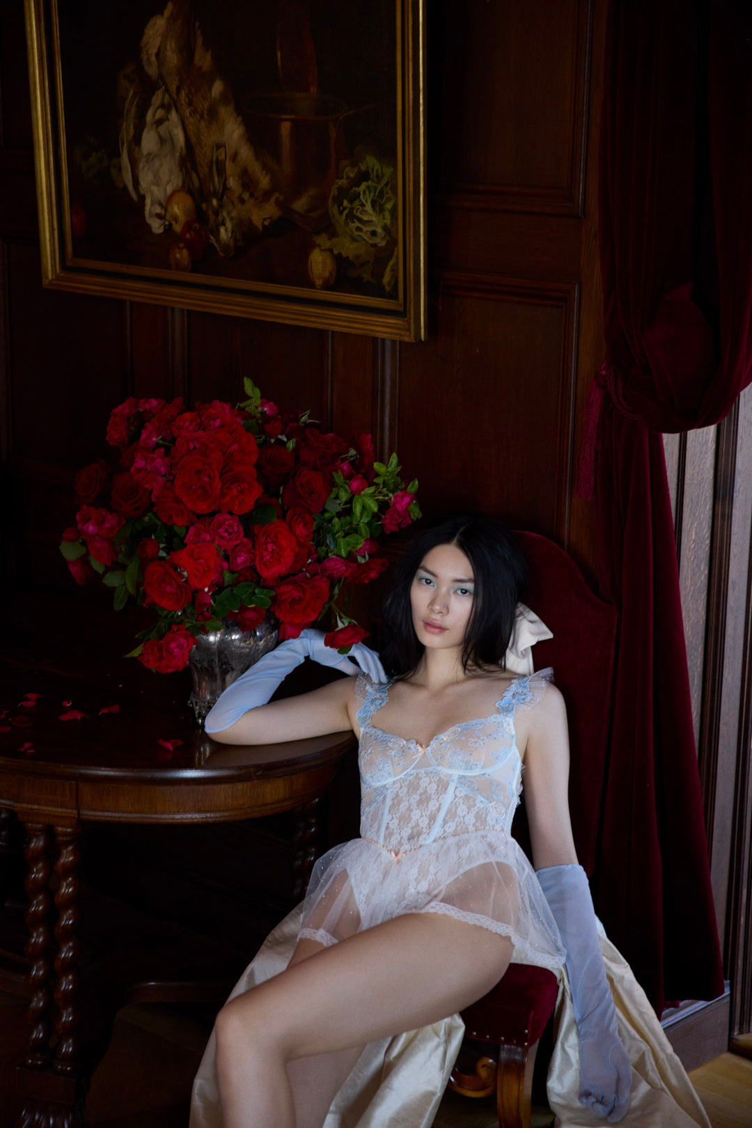 For Love and Lemons Winter Roses Romper - Blue