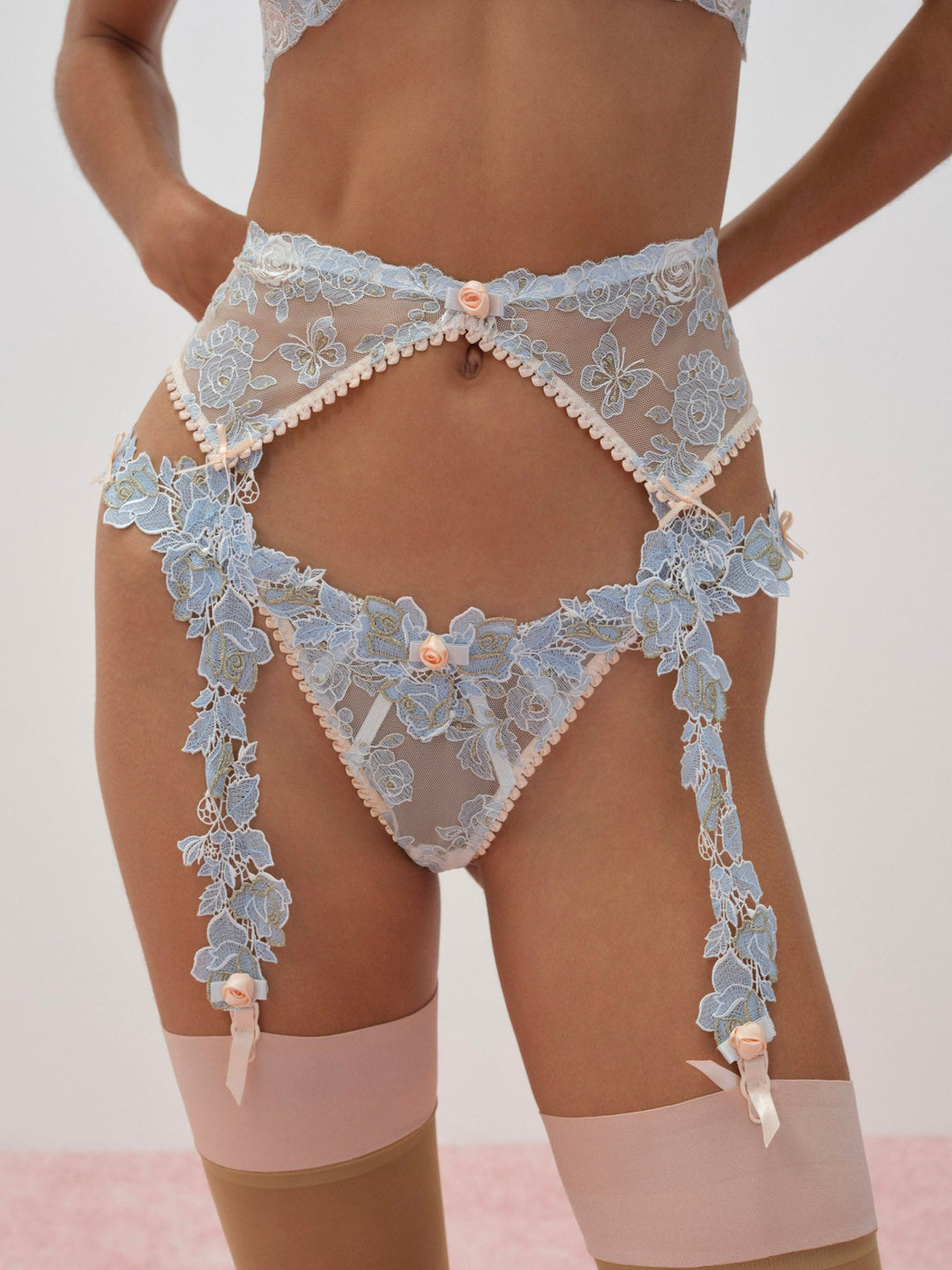 For Love and Lemons Winter Roses Garter Belt - Blue