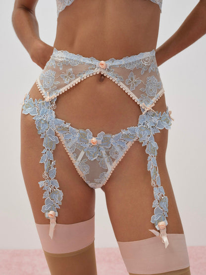 For Love and Lemons Winter Roses Garter Belt - Blue